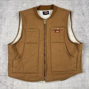 Dickies Vest Mens Large Beige Canvas Workwear Sherpa Lined Heavy Western Y2K
